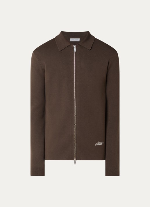 SAMSØE SAMSØE Matt fijngebreid vest met logoborduring - voorkant 3 bruin
