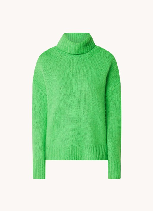 SAMSØE SAMSØE Molli grofgebreide oversized coltrui in alpaca wolblend - voorkant felgroen
