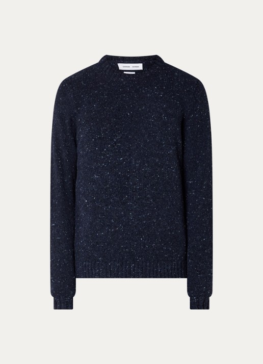 SAMSØE SAMSØE Nataniel grofgebreide pullover in wolblend - voorkant 3 donkerblauw