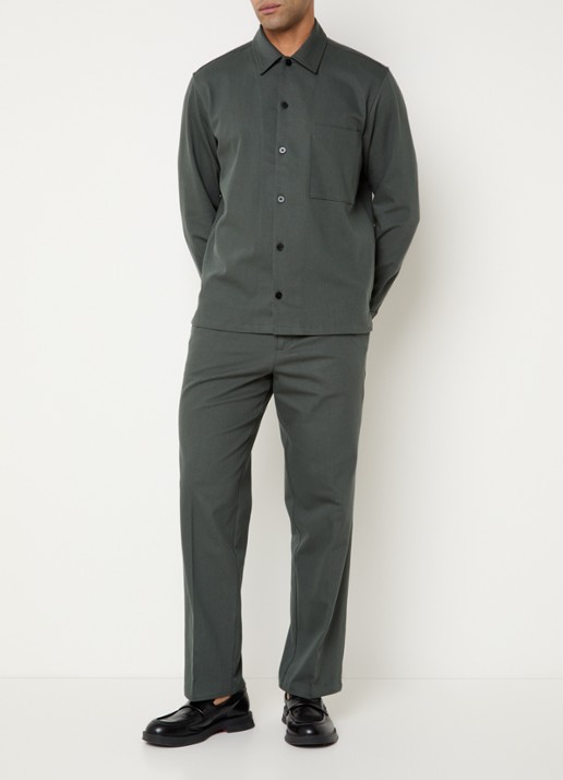 SAMSØE SAMSØE Noah straight fit pantalon in wolblend - voorkant 2 olijfgroen