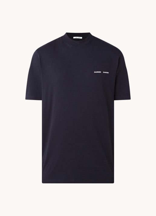 SAMSØE SAMSØE Norsbro T-shirt met logo - voorkant donkerblauw