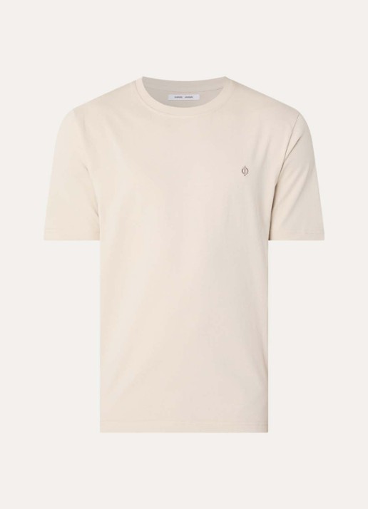 SAMSØE SAMSØE Otto T-shirt met logoborduring - voorkant 3 beige