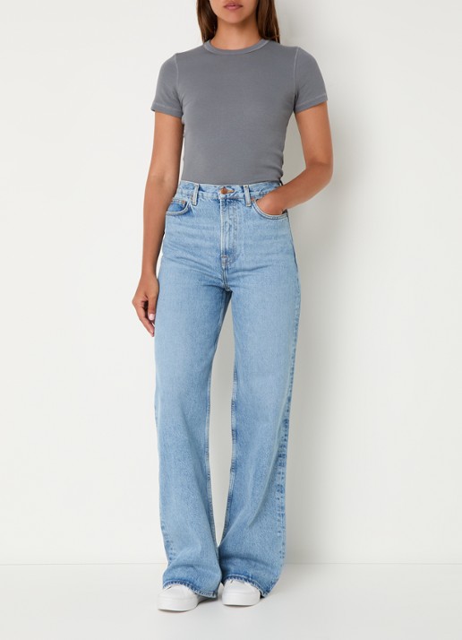 SAMSØE SAMSØE Rebecca high waist straight leg jeans van  katoen - voorkant 5 indigo