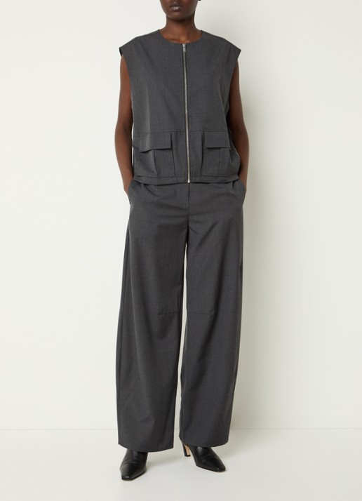 SAMSØE SAMSØE Roko mid waist loose fit pantalon in wolblend - voorkant 2 grijsmele