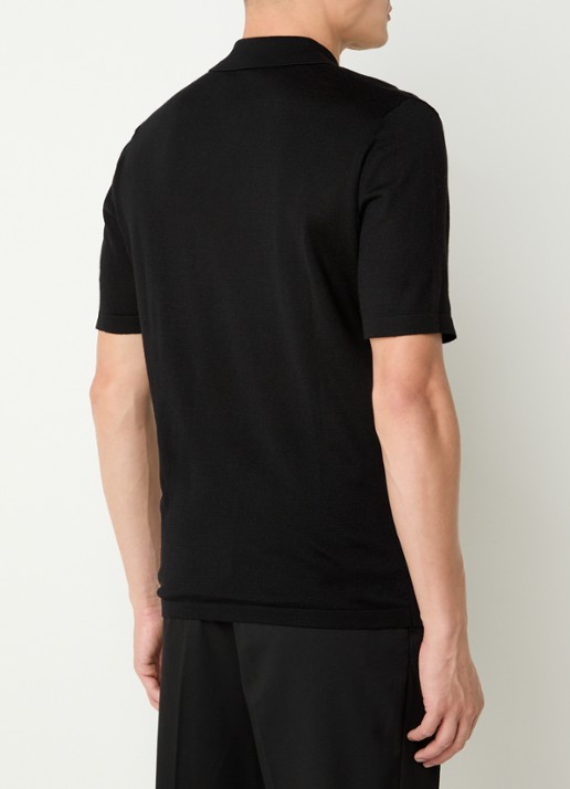 SAMSØE SAMSØE Rowan fijngebreide regular fit polo in merino wolblend - achterkant zwart