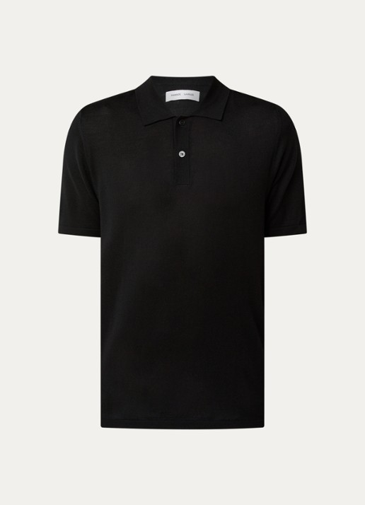 SAMSØE SAMSØE Rowan fijngebreide regular fit polo in merino wolblend - voorkant 2 zwart