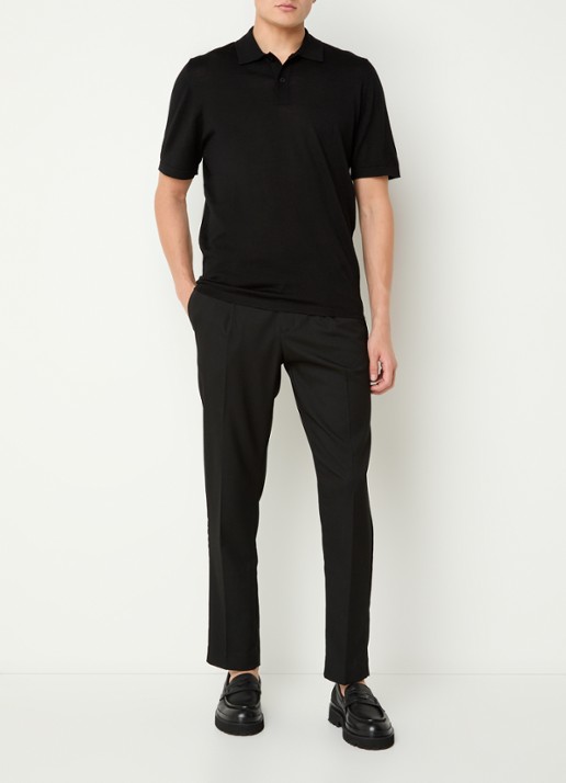 SAMSØE SAMSØE Rowan fijngebreide regular fit polo in merino wolblend - voorkant 3 zwart