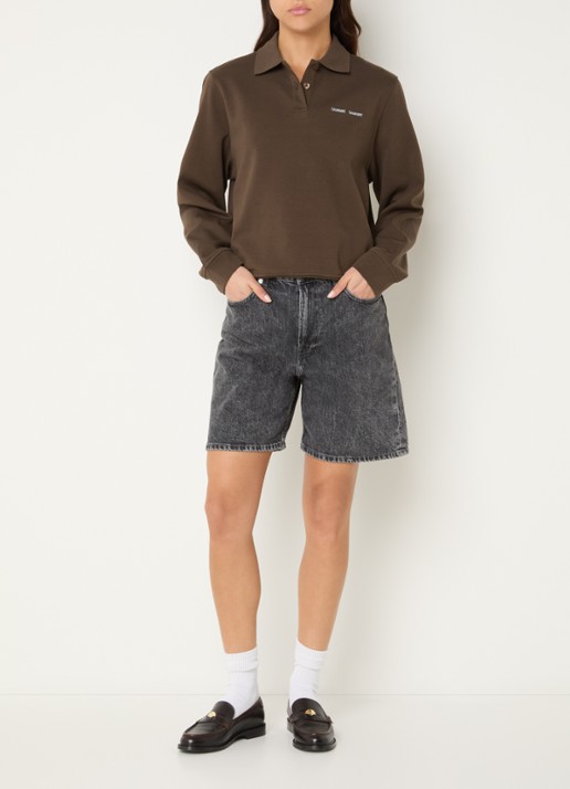 SAMSØE SAMSØE Sadory sweater met polokraag  - voorkant 2 donkerbruin