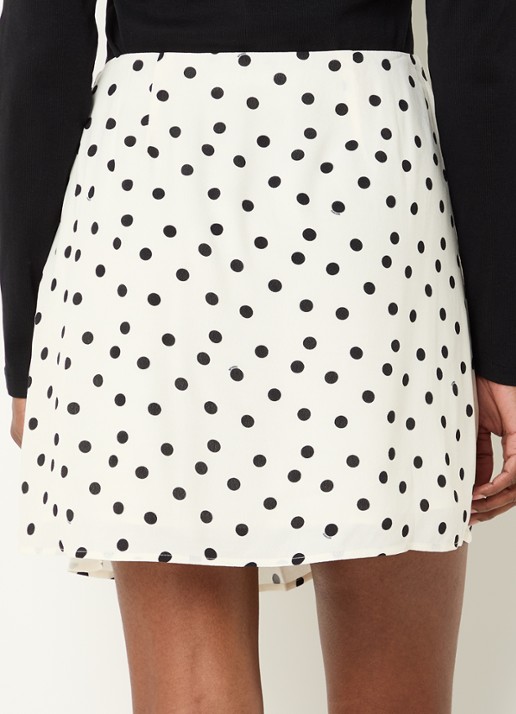 SAMSØE SAMSØE Saiben mini rok met stippenprint en asymmetrische zoom - achterkant 4 gebroken wit