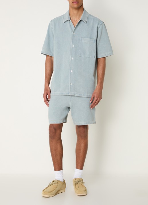 SAMSØE SAMSØE Sajabari loose fit korte broek met structuur - voorkant 3 blauwgrijs