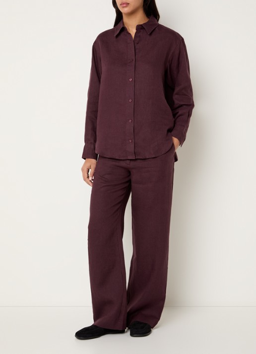 SAMSØE SAMSØE Saloves blouse van linnen - voorkant 4 aubergine