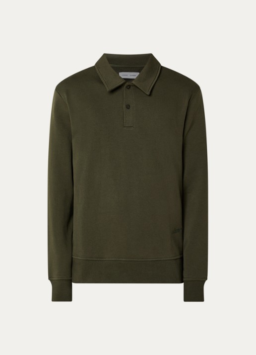 SAMSØE SAMSØE Samarcel sweater met polokraag en logoborduring - voorkant 3 mosgroen