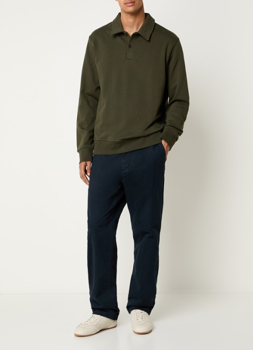 SAMSØE SAMSØE Samarcel sweater met polokraag en logoborduring - voorkant 4 mosgroen