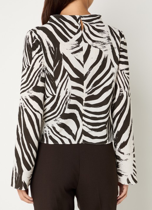 SAMSØE SAMSØE Samiller top in linnenblend met zebraprint - achterkant gebroken wit