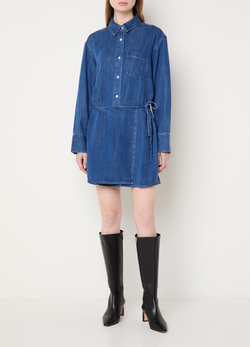 SAMSØE SAMSØE Sasky mini blousejurk van denim  - voorkant 3 blauw