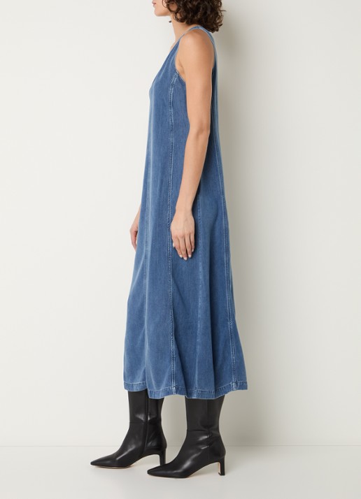 SAMSØE SAMSØE Saskylar midi jurk met V-hals - voorkant 2 blauw
