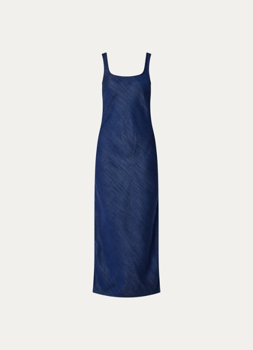 SAMSØE SAMSØE Sasunna maxi jurk van chambray met split - voorkant 3 indigo