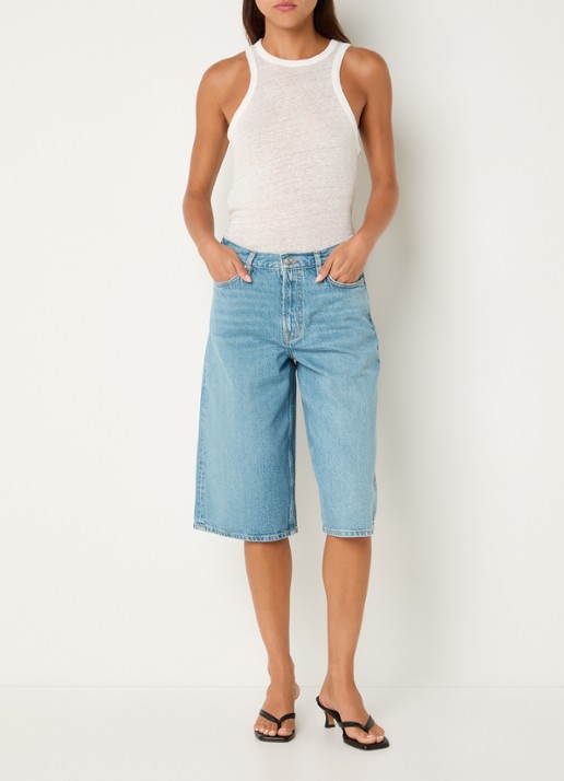 SAMSØE SAMSØE Satessa high waist straight fit korte broek van denim met medium wassing - voorkant 2 indigo