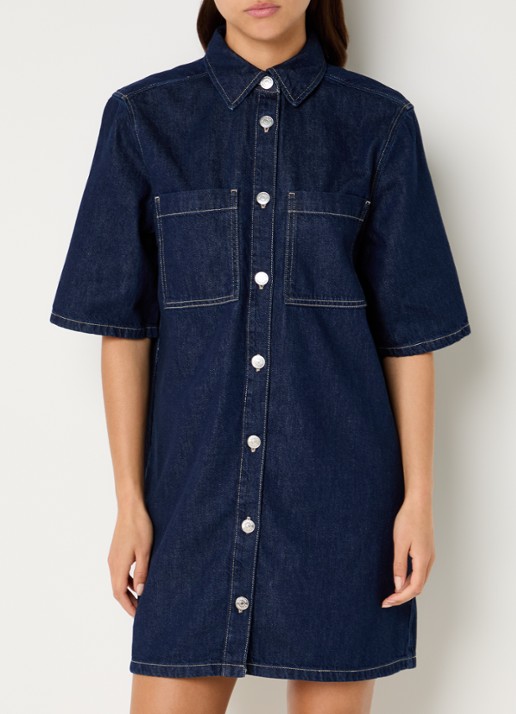 SAMSØE SAMSØE Satilly mini denim blousejurk met borstzakken