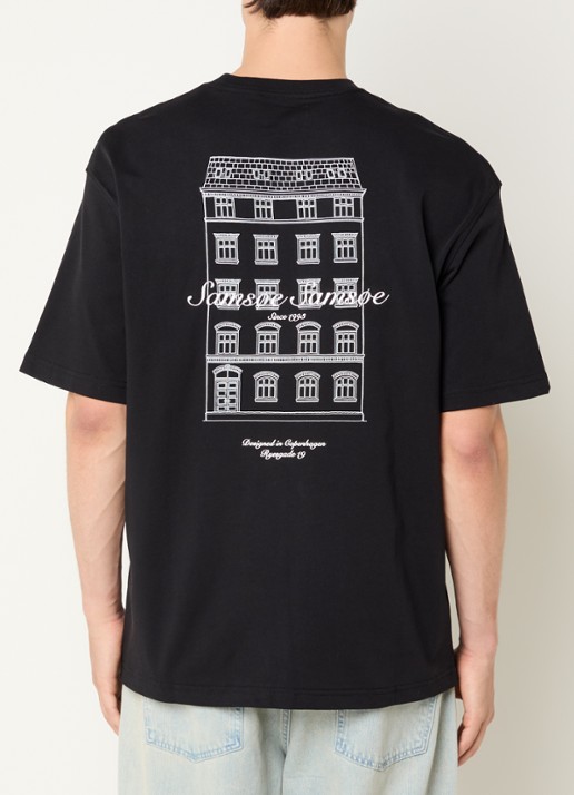 SAMSØE SAMSØE Sauni T-shirt met logo- en backprint - detail 2 zwart