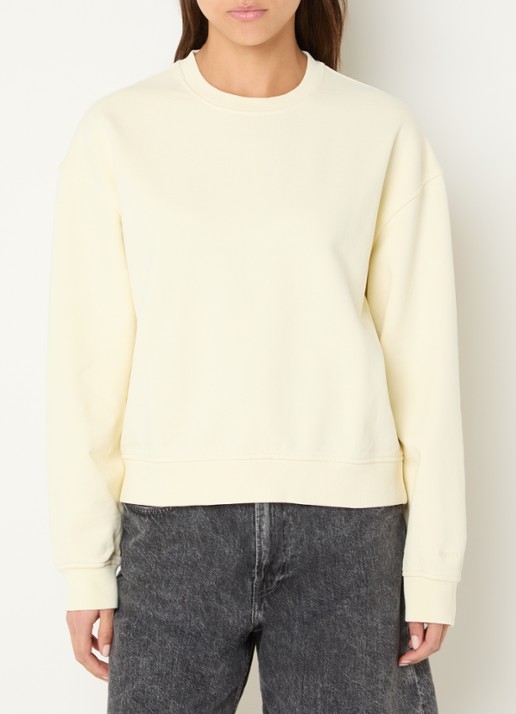 SAMSØE SAMSØE Savan sweater met logoborduring - detail lichtgeel