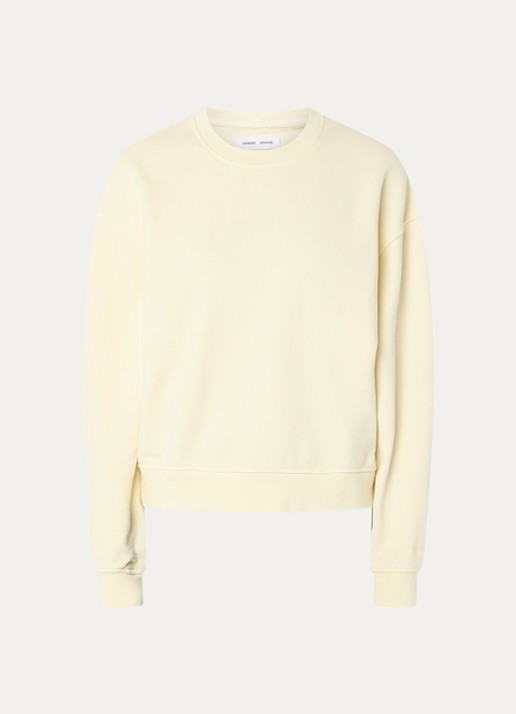 SAMSØE SAMSØE Savan sweater met logoborduring - voorkant 3 lichtgeel