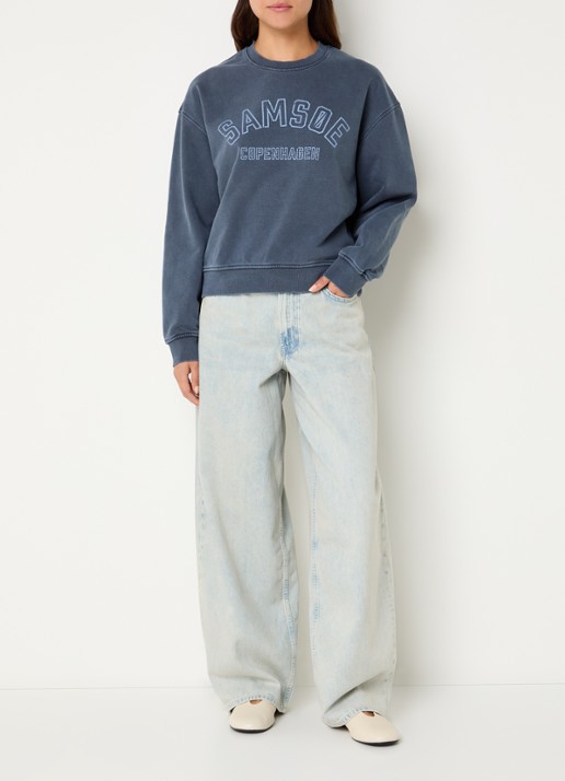 SAMSØE SAMSØE Savan sweater met logoprint - voorkant 4 indigo