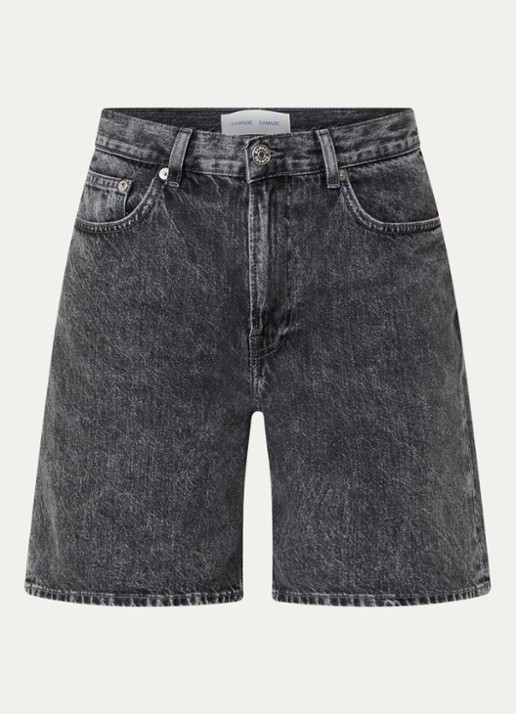 SAMSØE SAMSØE Shelly high waist wide fit korte broek van denim - voorkant 3 donkergrijs