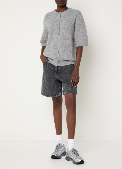 SAMSØE SAMSØE Shelly high waist wide fit korte broek van denim - voorkant 4 donkergrijs