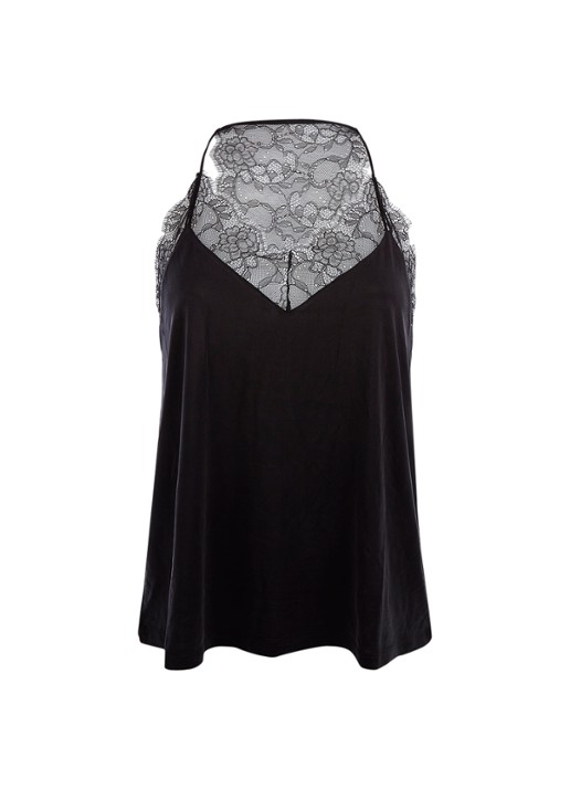 SAMSØE SAMSØE Slipin cupro singlet met kanten inzet - voorkant 2 zwart