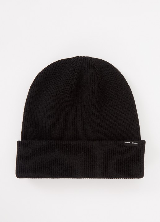 SAMSØE SAMSØE The Beanie fijngebreide muts in wolblend - voorkant zwart