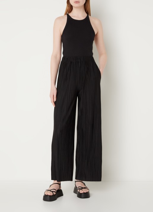 SAMSØE SAMSØE Uma high waist loose fit cropped pantalon met plissé - voorkant 4 zwart
