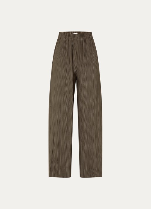 SAMSØE SAMSØE Uma high waist loose fit pantalon met ribstructuur - voorkant 2 bruin