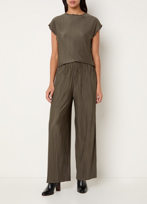 SAMSØE SAMSØE Uma high waist loose fit pantalon met ribstructuur - voorkant 3 bruin