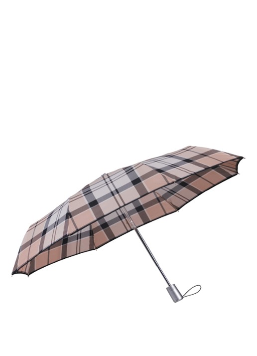 Samsonite Alu Drop S paraplu met geruit dessin  - voorkant donkerbeige
