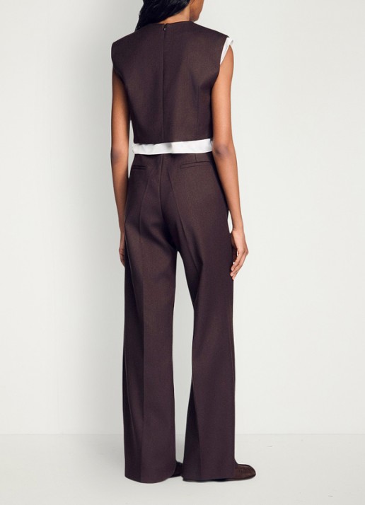 Sandro 2-in-1 crop top in wolblend - achterkant lichtbruin