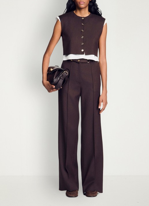 Sandro 2-in-1 crop top in wolblend - detail 3 lichtbruin