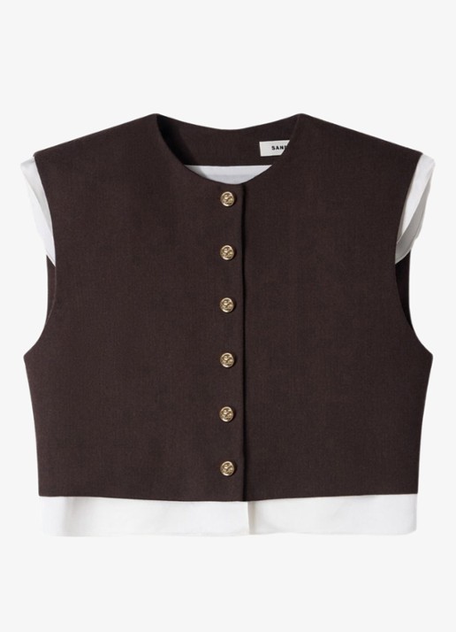 Sandro 2-in-1 crop top in wolblend - voorkant 5 lichtbruin