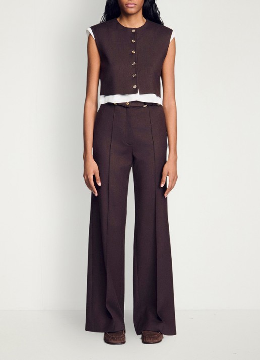 Sandro 2-in-1 crop top in wolblend - voorkant 6 lichtbruin
