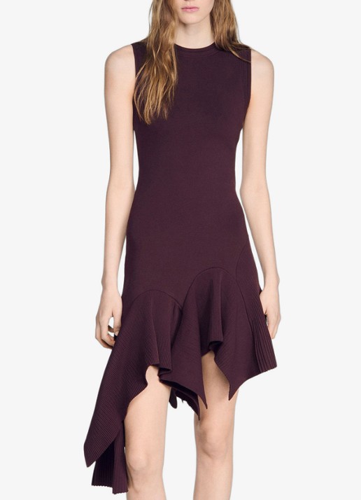 Sandro  Asymmetrische gedrapeerde midi-jurk - detail bruin