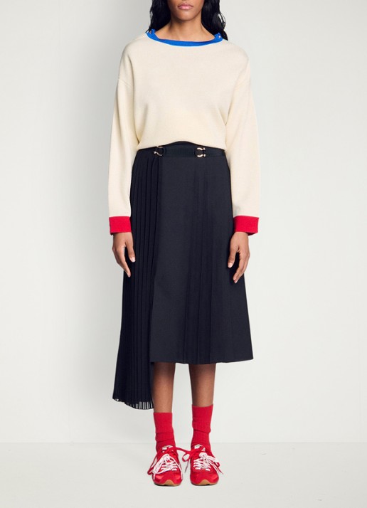 Sandro Asymmetrische midi rok met plooidetail - detail 5 zwart