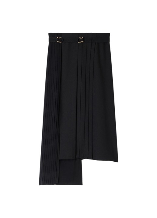 Sandro Asymmetrische midi rok met plooidetail - voorkant 2 zwart