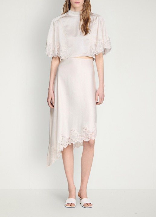 Sandro  Asymmetrische rok met details van kant - voorkant ecru / wit
