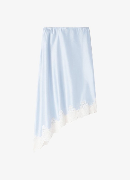 Sandro  Asymmetrische rok met details van kant - voorkant blauw / ecru