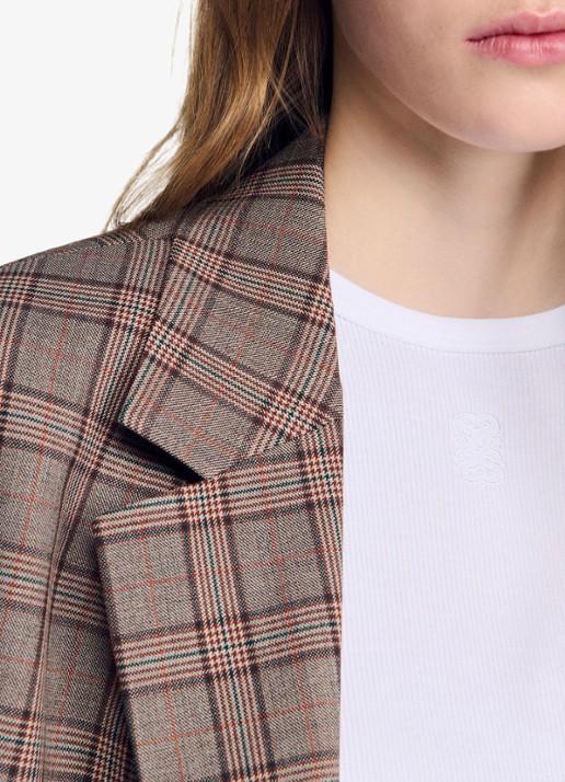 Sandro Blazer in wolblend met ruitdessin  - detail 5 bruin
