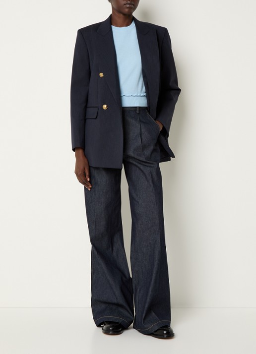 Sandro Blazer in wolblend met schoudervulling en streepprint - voorkant 2 donkerblauw