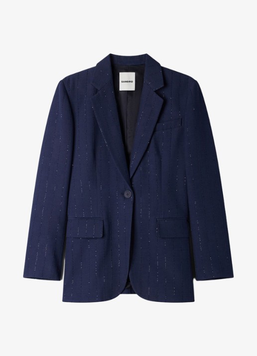 Sandro Blazer met klepzakken en pailletten - voorkant 4 dark navy / blauw