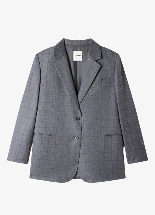 Sandro Blazer met ruit dessin - voorkant dark grey / grijs