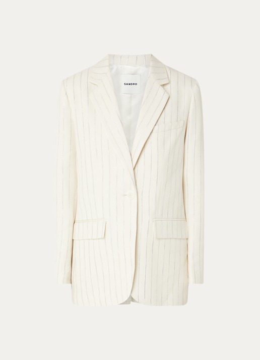 Sandro Blazer met streepprint en lurex - voorkant beige