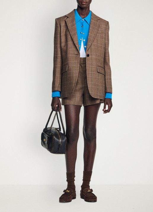 Sandro Blazer van wol met ruitdessin - detail 7 beige